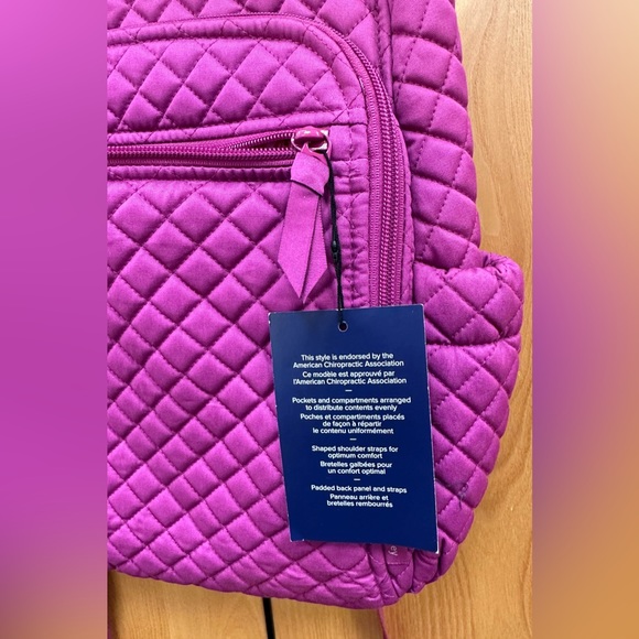 Vera Bradley Quilted Campus Backpack School Book Bag - Dark Raspberry Solid Pink - Picture 6 of 16